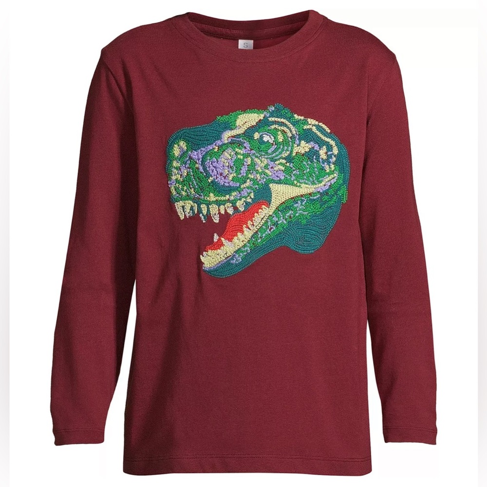 Lands' End T-Rex Embroider Long Sleeve Shirt Size Medium (8) NWT